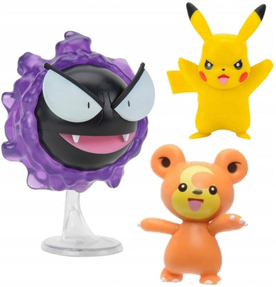 FIGURKI POKEMON 3-PAK GASTLY PIKACHU TED - widok 2 opakowania szczegoly zabawka kolekcja