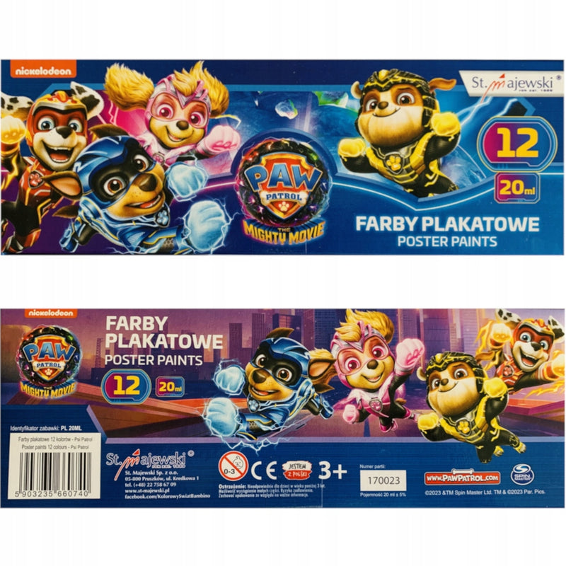 Zabawka FARBY PLAKATOWE SZKOLNE KOLOROWE PSI PATROL 12 szt - kolekcjonerska premium zabawki Aseo dla dzieci