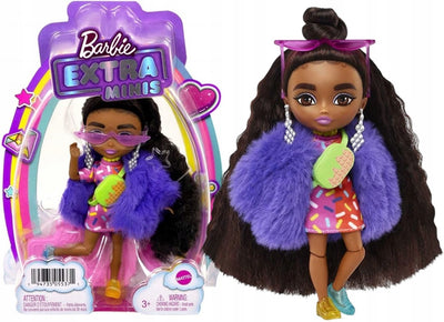 BARBIE EXTRA MINIS LALKA W FIOLETOWYM FUTRZE
