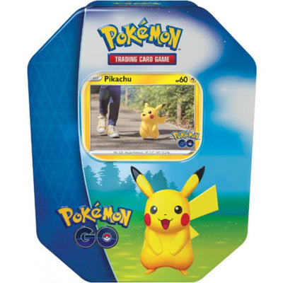 POKEMON TCG TRADING CARD GAME POKEMON GO METAL BOX TIN PIKACHU + 4 BOOSTERY