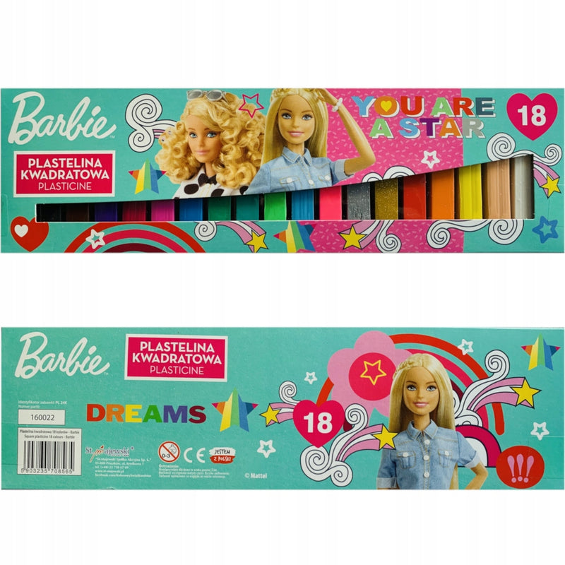 Zabawka PLASTELINA KWADRATOWA ZESTAW 18 SZTUK BARBIE - kolekcjonerska premium zabawki Aseo dla dzieci
